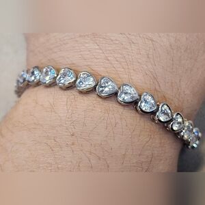 NWT Givenchy Silver-Tone Crystal CZ Heart Flex Line Bracelet
